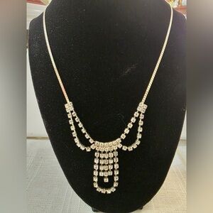 Vintage Silver Tone Prong Set Rhinestone Tassel Necklace 21”…